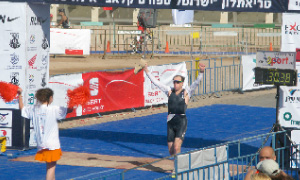 Elie Hirschfeld finishes the Israman Ironman Triathlon in Eilat, Israel